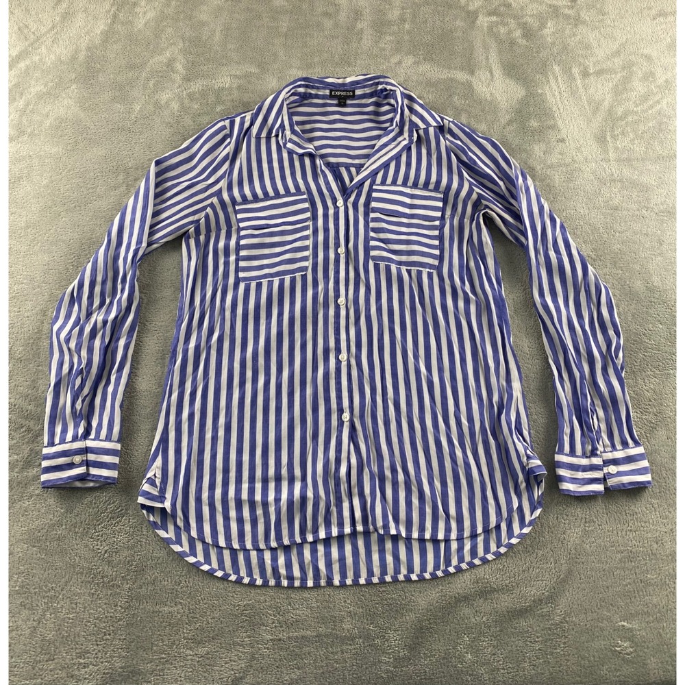 Express Womens Blue White Striped Long Sleeve Button Down Shirt Size S P